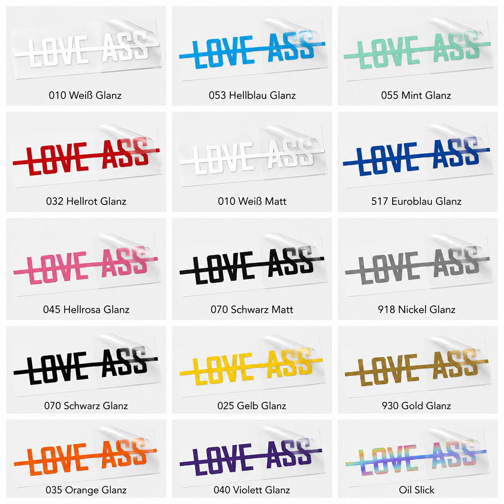 I Love Ass Autoaufkleber – Lustiger Sticker | Wetterfester Tuning Sticker aus Vinyl
