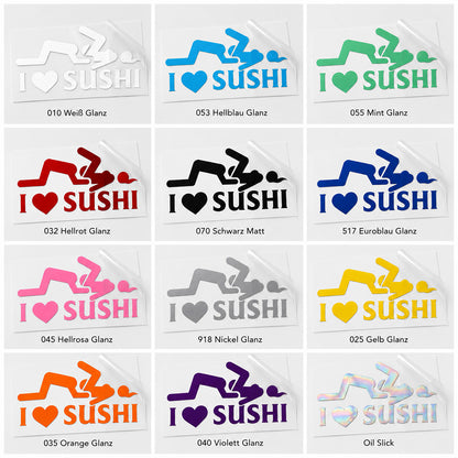 I Love Sushi Aufkleber – Lustiger Sticker | Wetterfester Tuning Sticker aus Vinyl