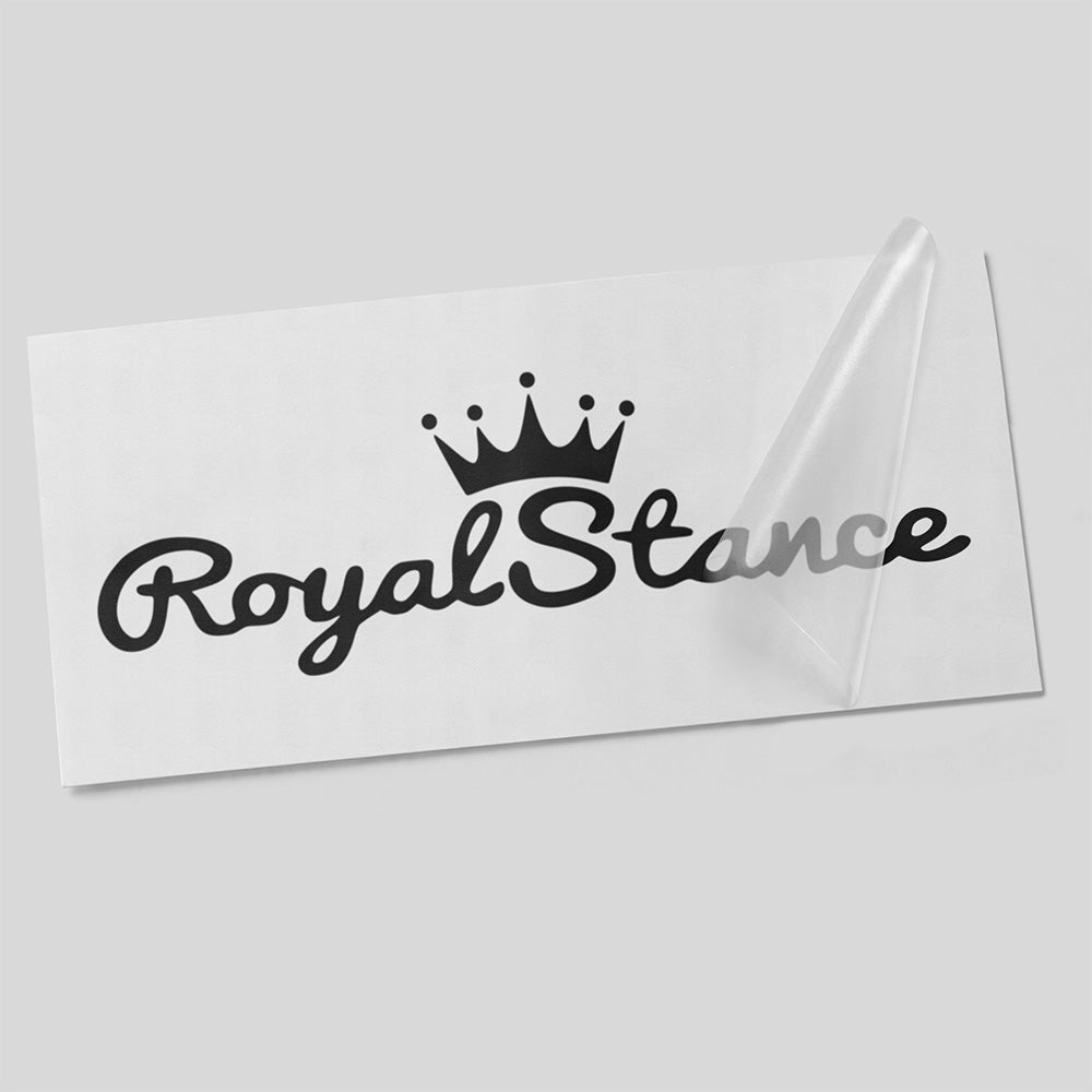 Royal Stance Autoaufkleber – Tuning Schriftzug mit Krone – geschwungener Schriftzug mit Krone