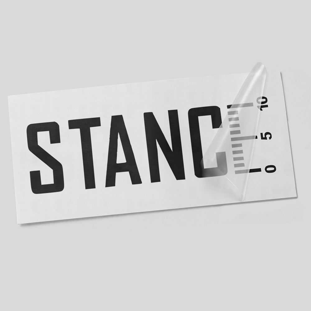 Stance Tiefenskala Autoaufkleber – Tieferlegungs Sticker – großer Schriftzug mit seitlicher Messskala